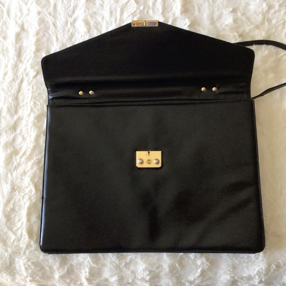 Harrods All Leather Attaché Briefcase Messenger Black